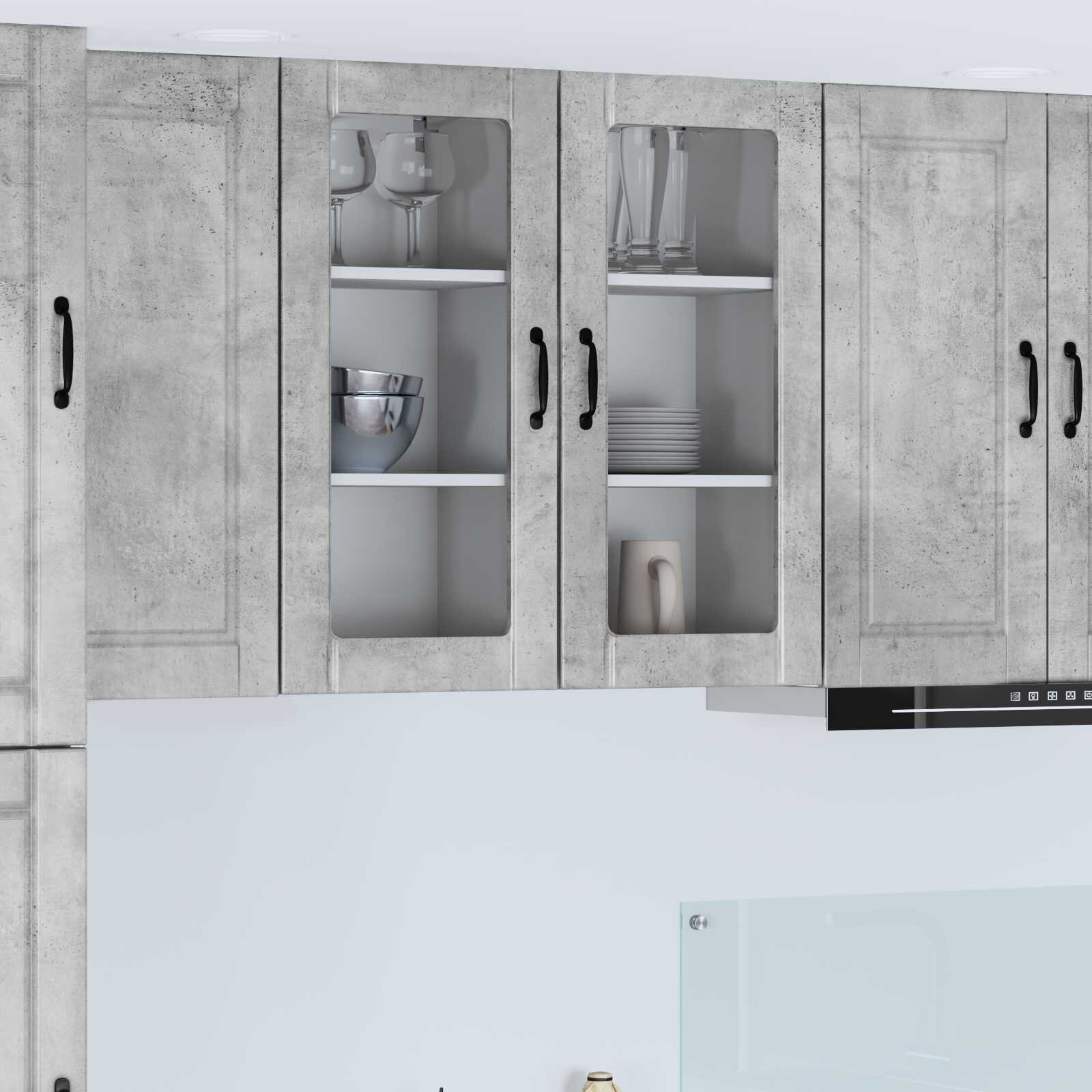 vidaXL Стенен стъклен шкаф PORTO Циментено сиво 40 x 31 x 80 см