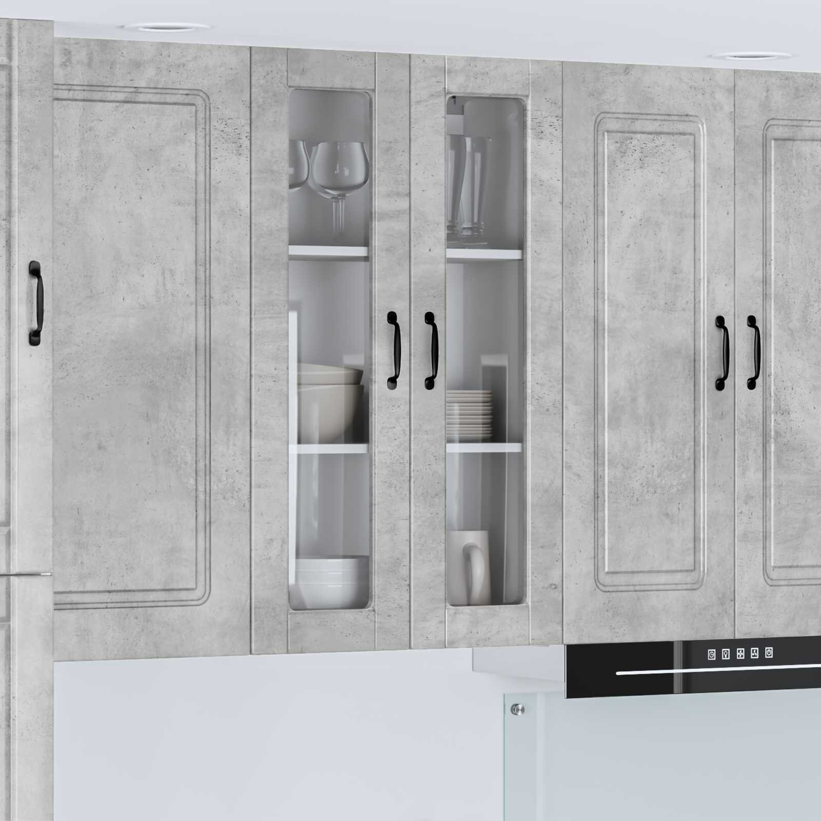 vidaXL Стенен стъклен шкаф PORTO Циментено сиво 60 x 31 x 100 см