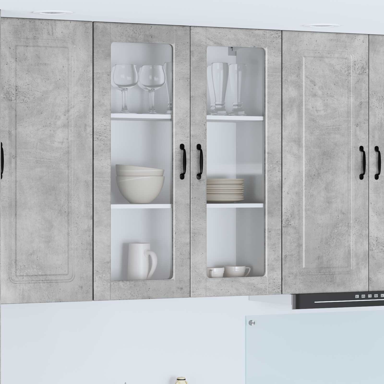 vidaXL Стенен стъклен шкаф PORTO Циментено сиво 80 x 31 x 100 см