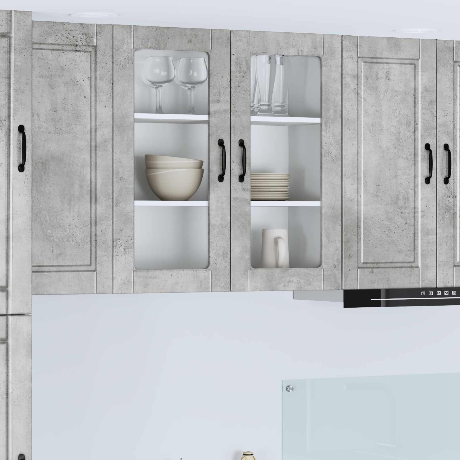 vidaXL Стенен стъклен шкаф PORTO Циментено сиво 80 x 31 x 80 см
