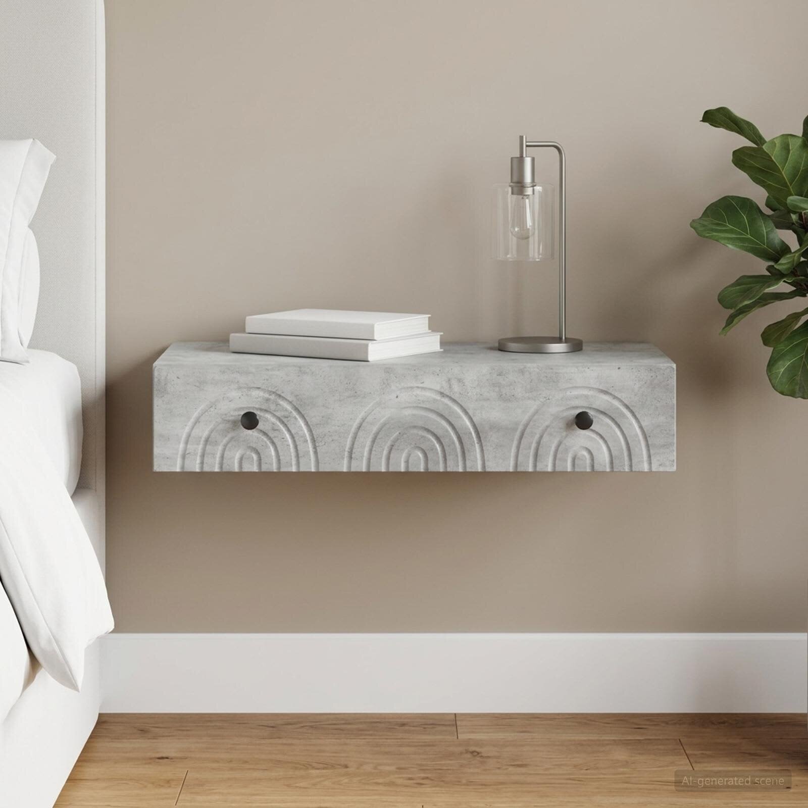 vidaXL Стенен страничен масичка 875 x 345 x 17 см Бетонно сиво