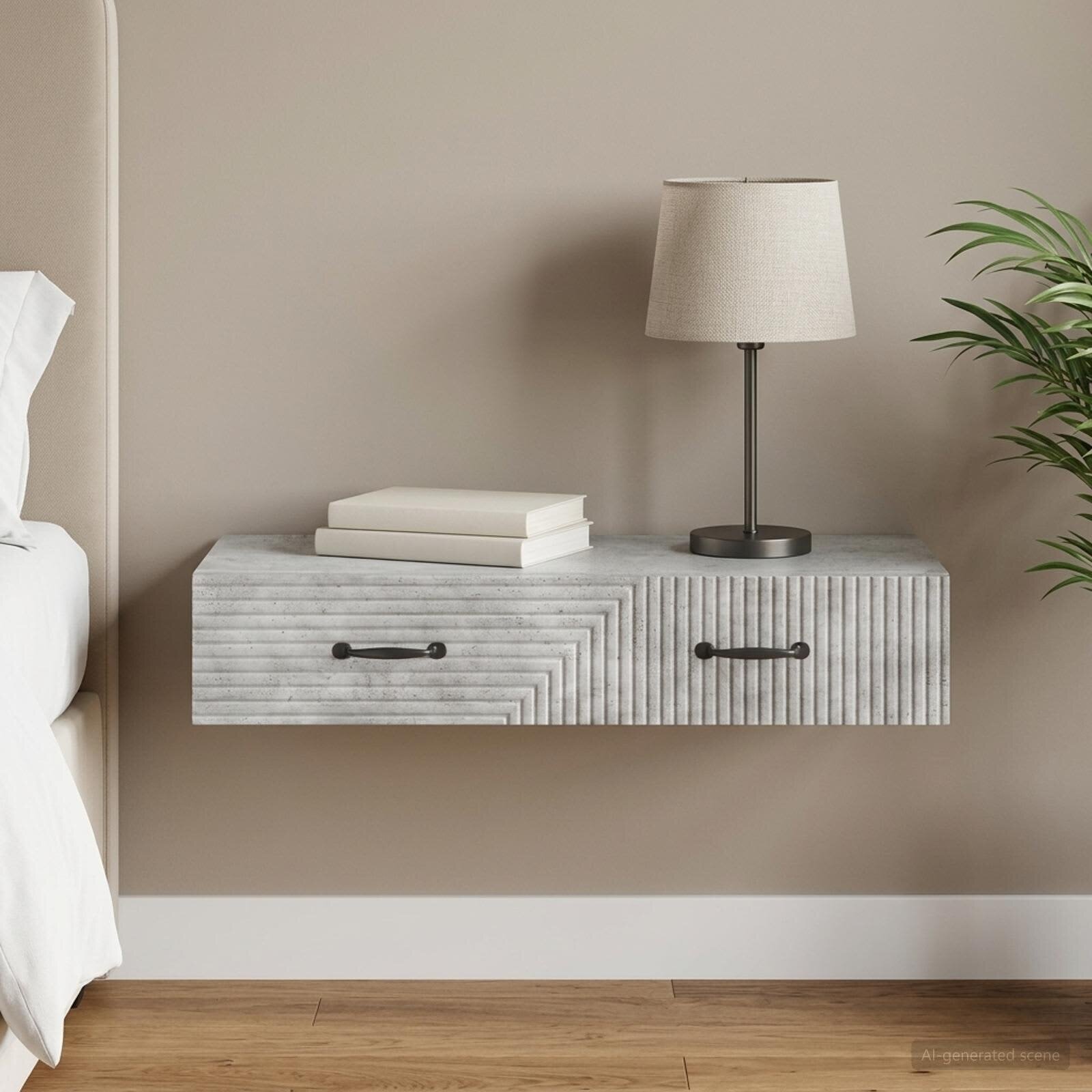vidaXL Стенен страничен масичка 875 x 345 x 17 см Бетонно сиво