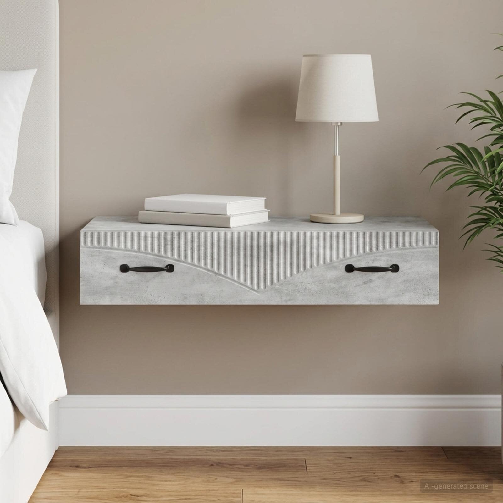 vidaXL Стенен страничен масичка 875 x 345 x 17 см Бетонно сиво