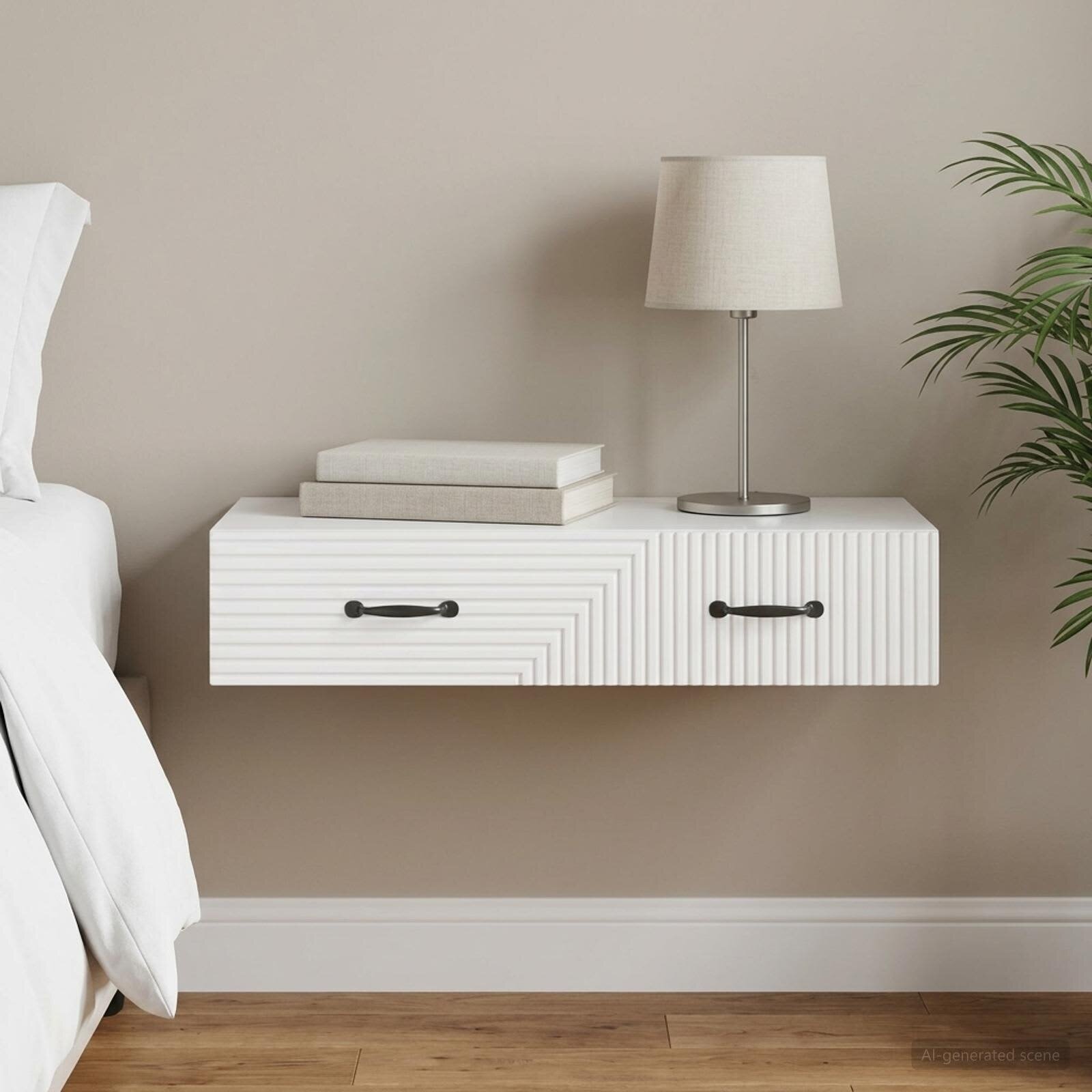 vidaXL Стенен страничен масичка 875 x 345 x 17 см Бял гланц