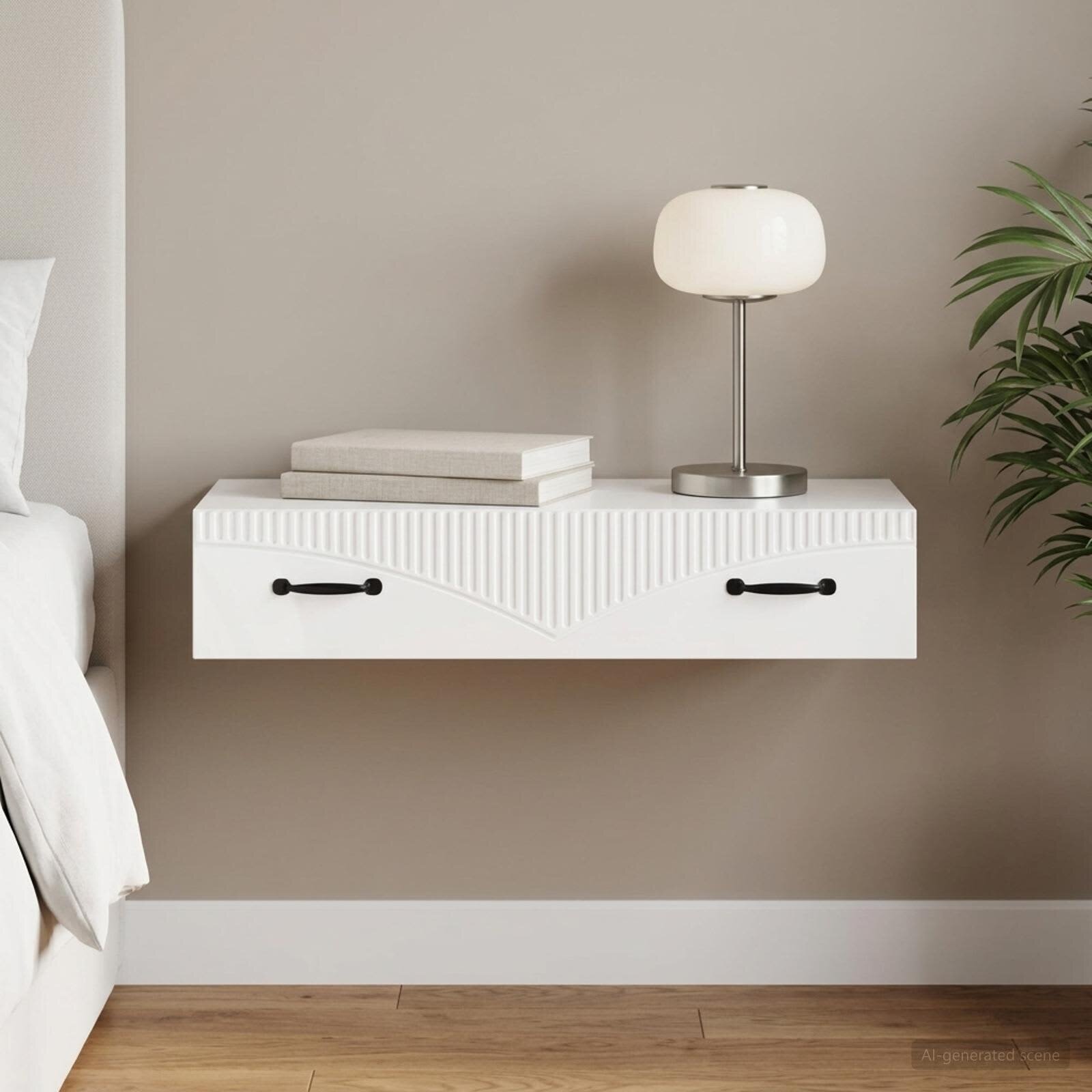 vidaXL Стенен страничен масичка 875 x 345 x 17 см Бял гланц