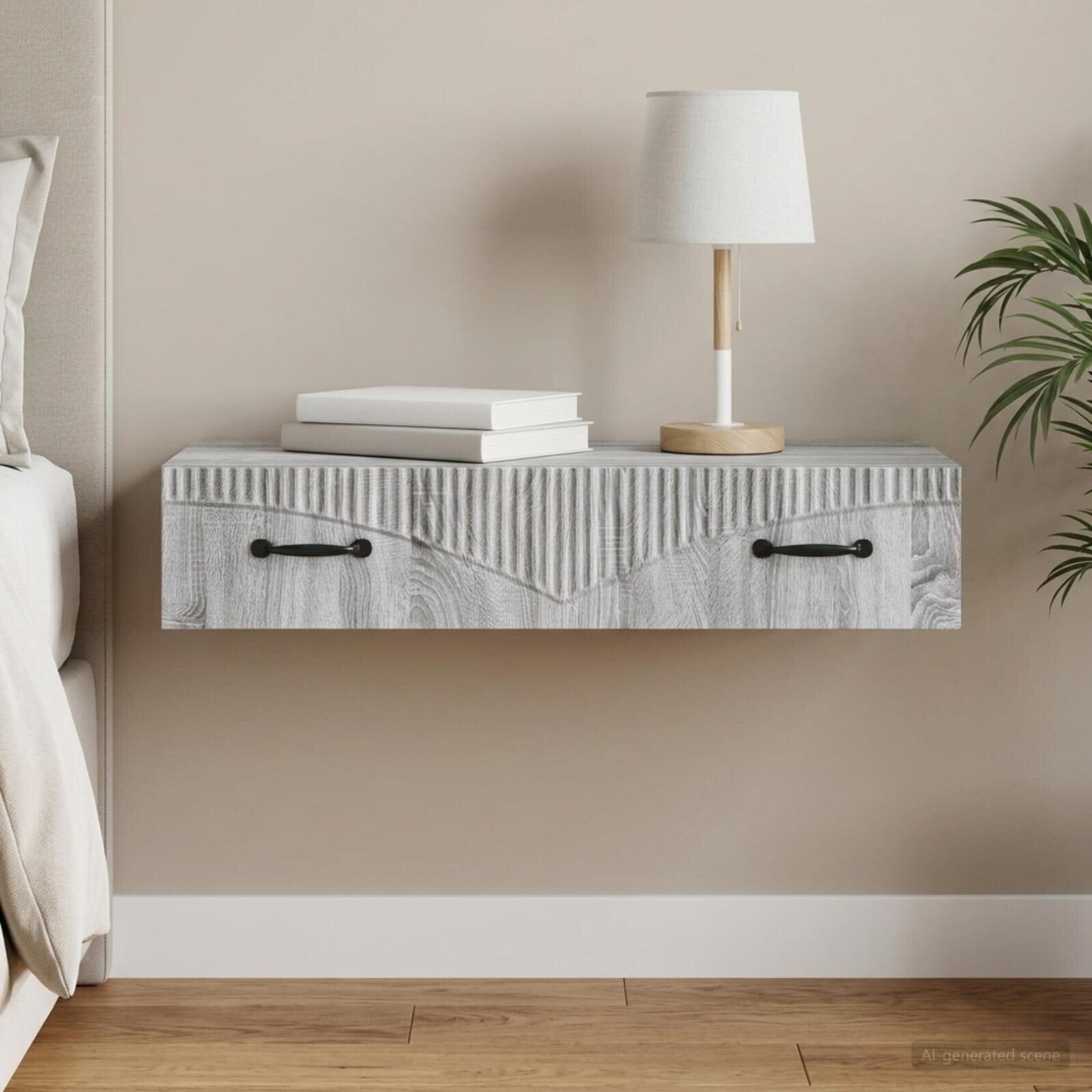 vidaXL Стенен страничен масичка 875 x 345 x 17 см Сива сонома