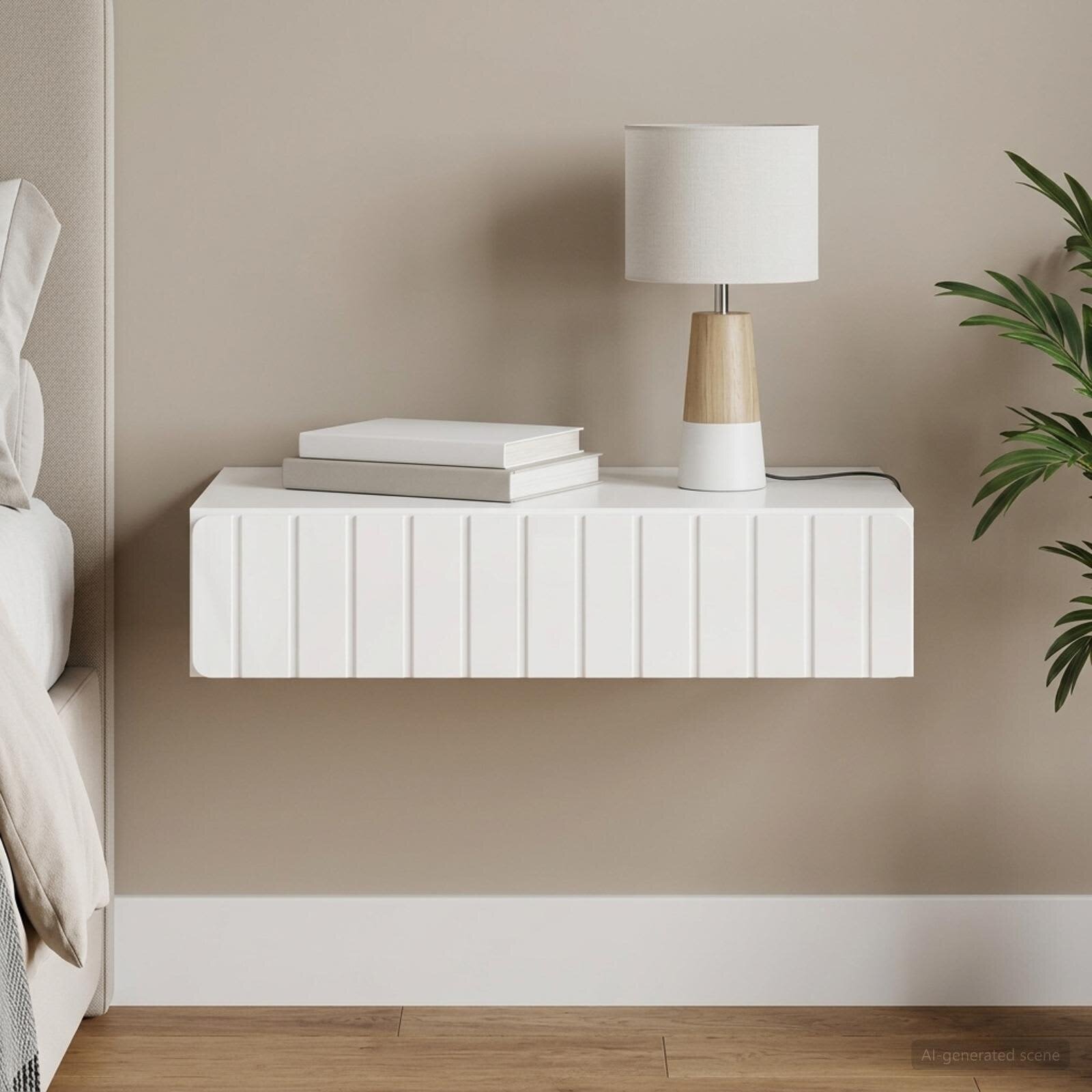vidaXL Стенен страничен масичка Бял гланц 875 x 345 x 17 см
