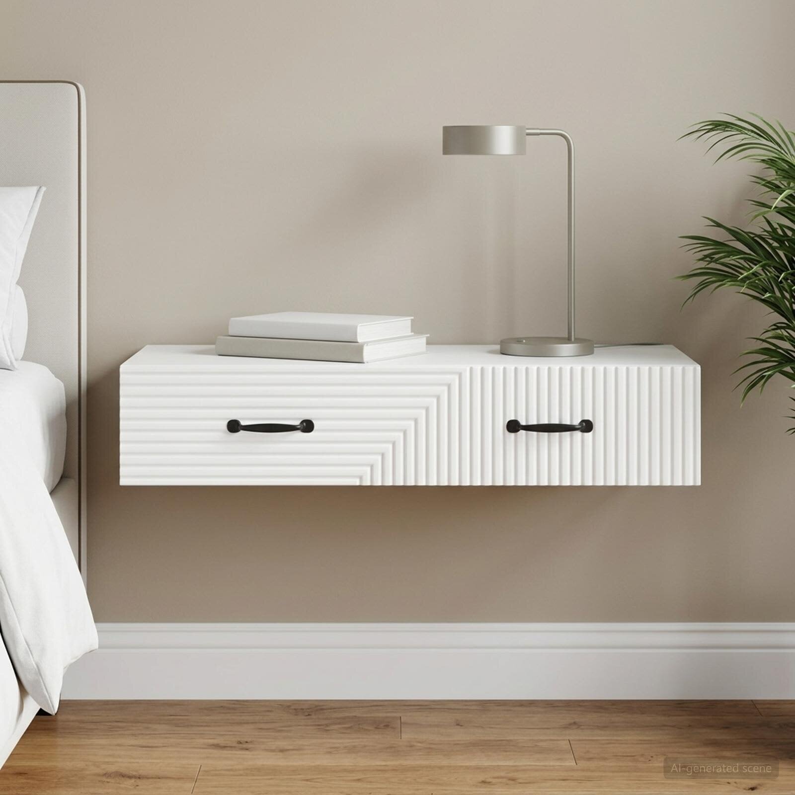 vidaXL Стенен страничен масичка Бяло 875 x 345 x 17 см