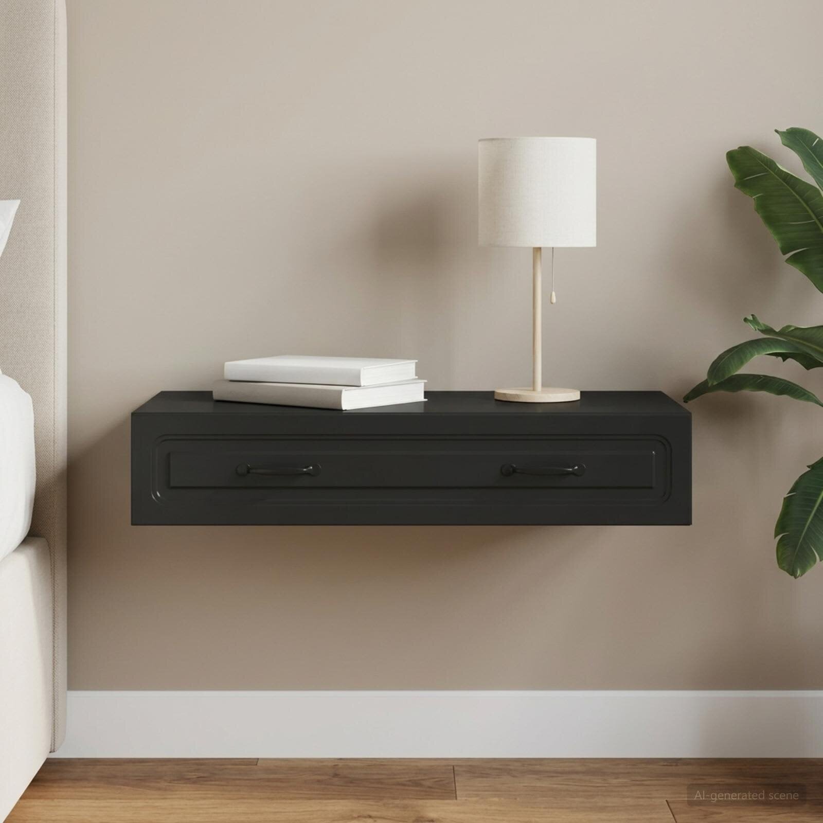 vidaXL Стенен страничен масичка Черно 875 x 345 x 17 см