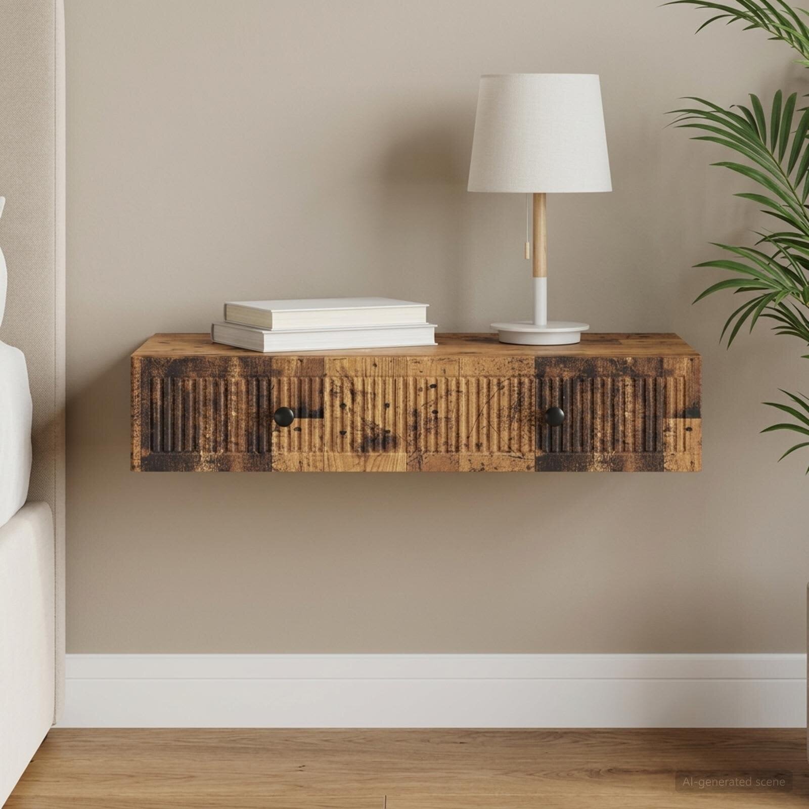 vidaXL Стенен страничен масичка Старо дърво 875 x 345 x 17 см