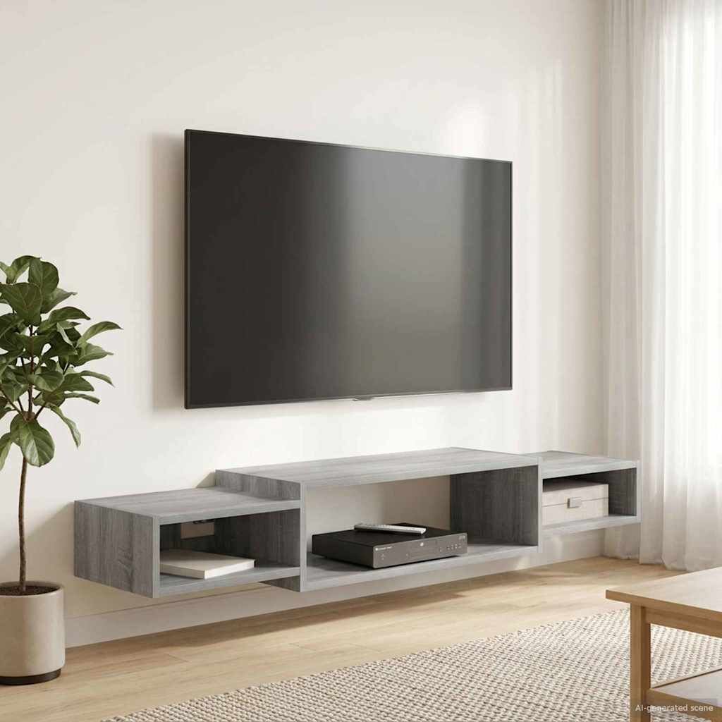 vidaXL Стенен телевизионен шкаф Сив Сонома 140 x 28 x 21 см