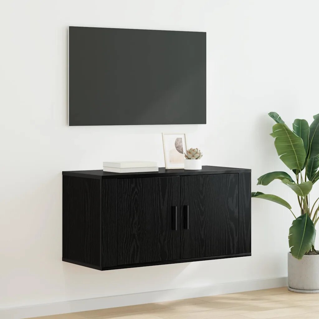 vidaXL Стенен ТВ кабинет 80 х 34.5 х 40 см Черен дъб