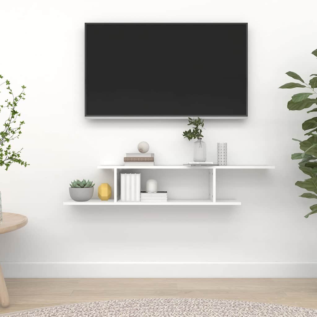 vidaXL Стенен ТВ рафт бял 125x18x23 см инженерно дърво