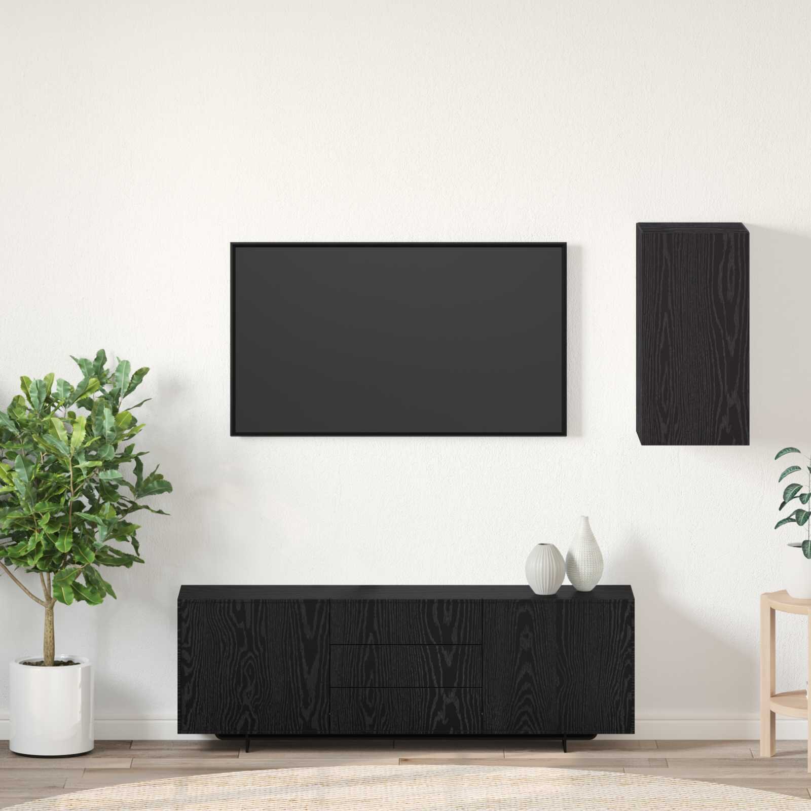 vidaXL Стенен ТВ шкаф 305 x 30 x 60 см Черния дъб Инженерна дървесина