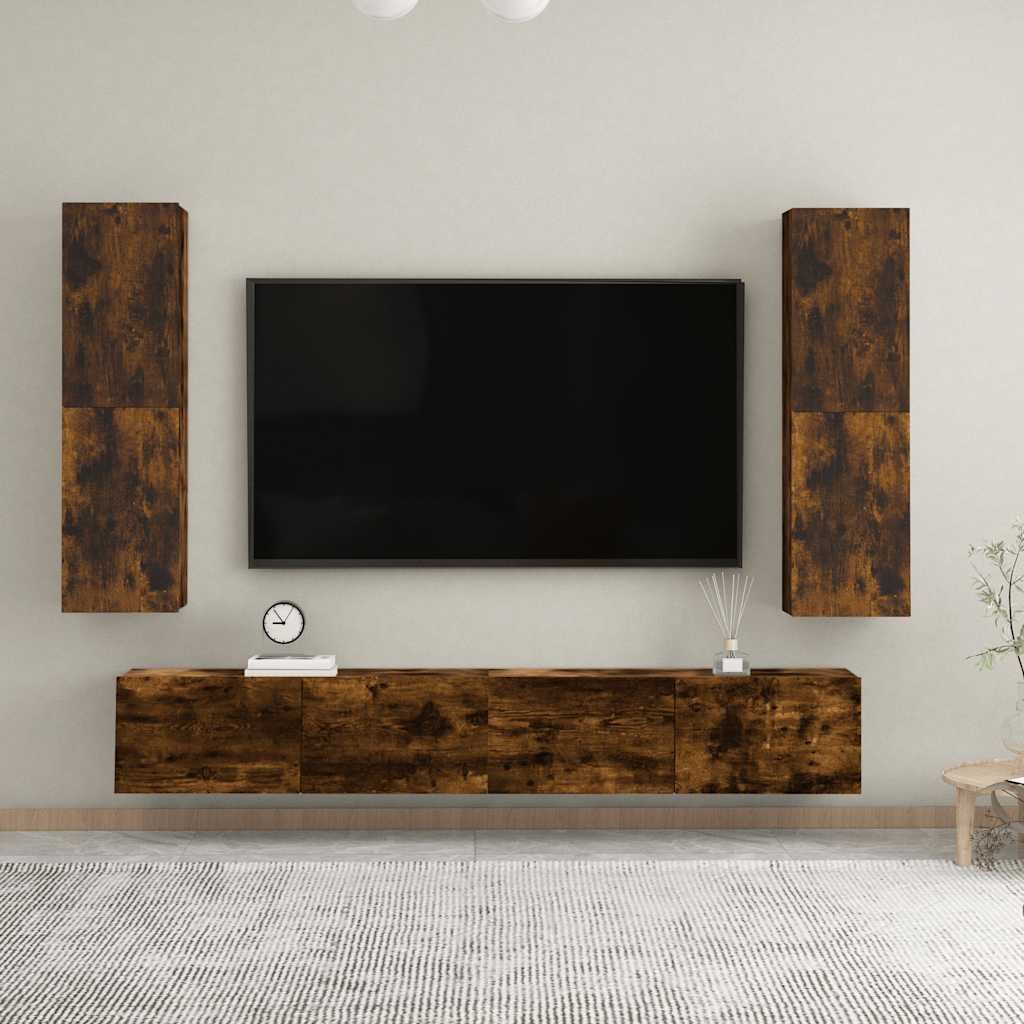 vidaXL Стенен ТВ шкаф опушен дъб 305x30x110 см