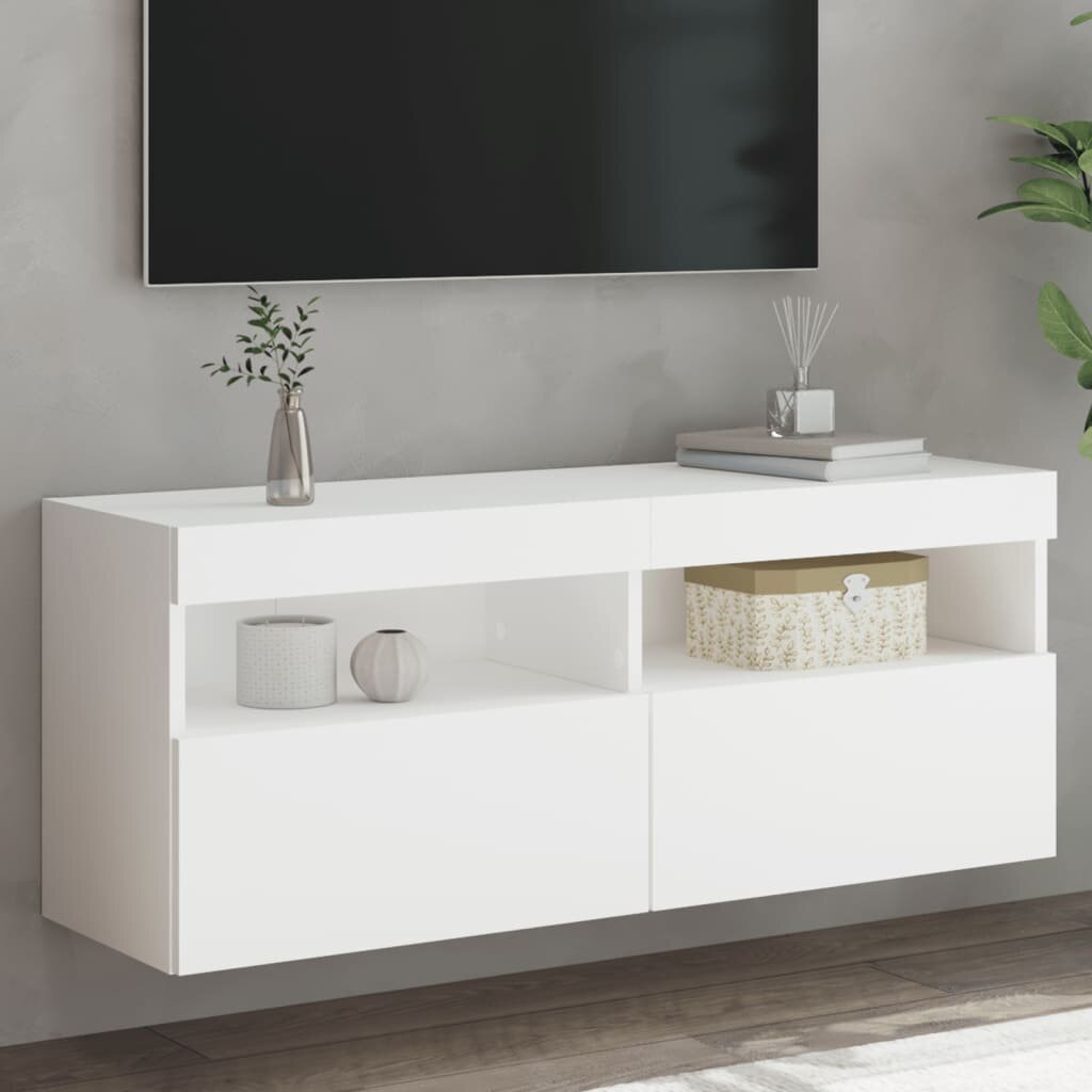 vidaXL Стенен ТВ шкаф с LED осветление бял 100x30x40 см