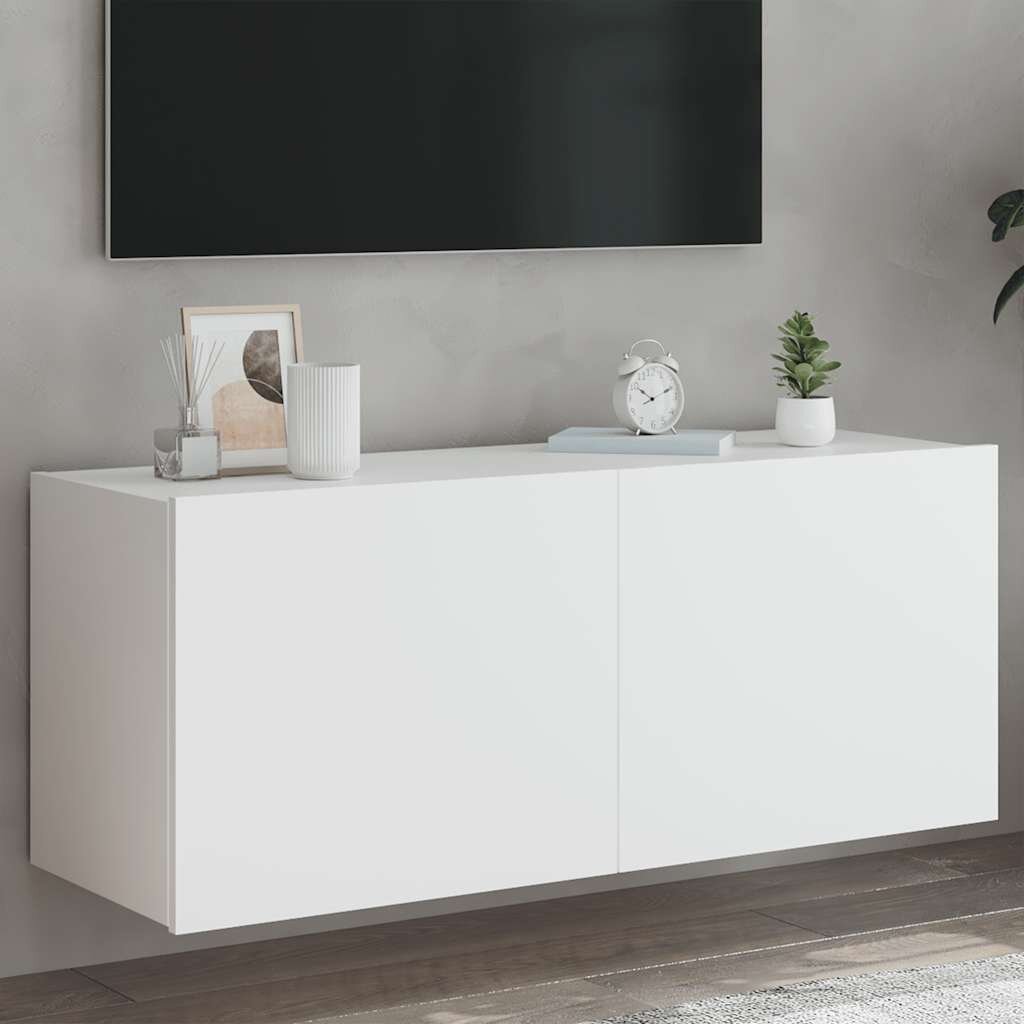 vidaXL Стенен ТВ шкаф с LED осветление бял 100x35x41 см