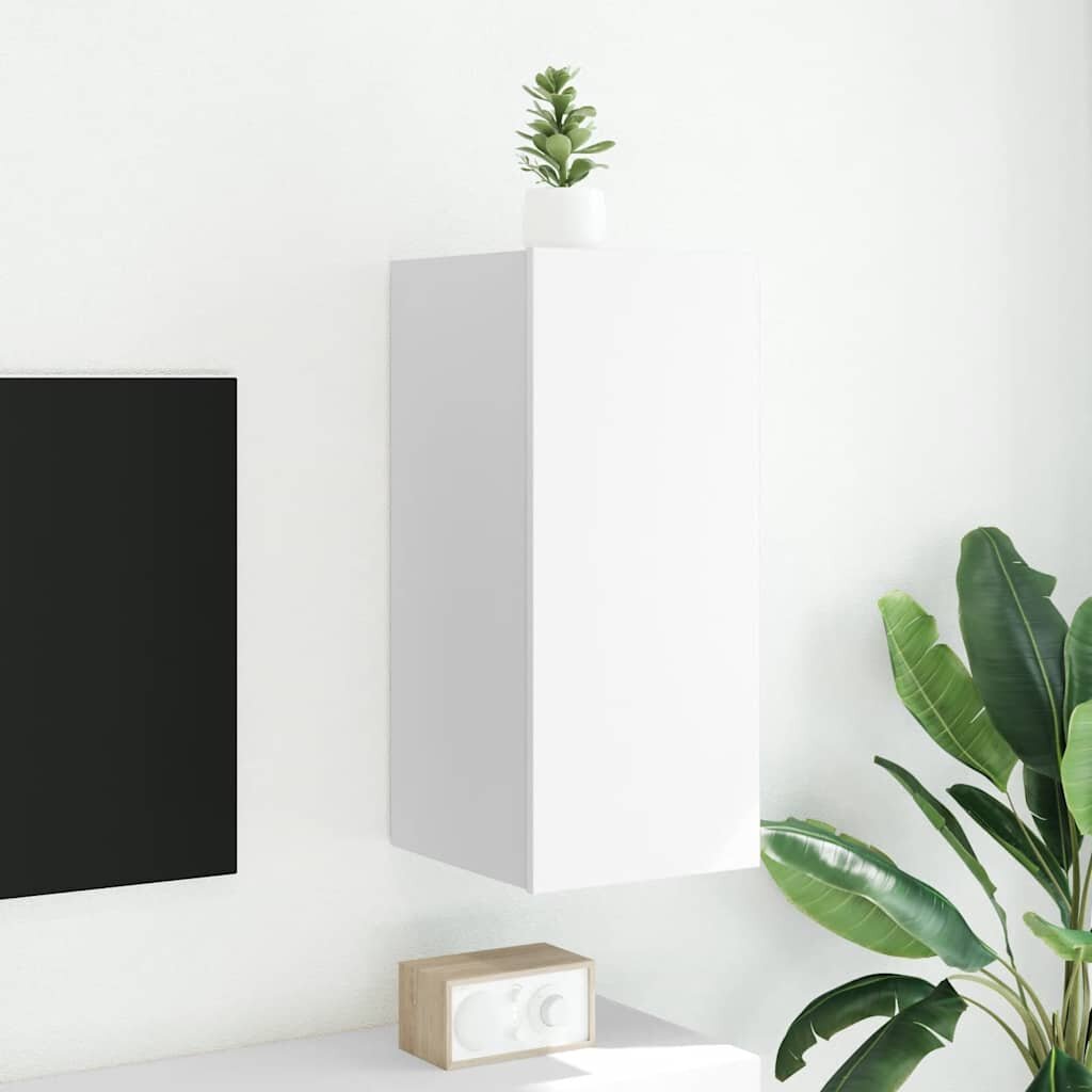 vidaXL Стенен ТВ шкаф с LED осветление бял 305x35x70 см
