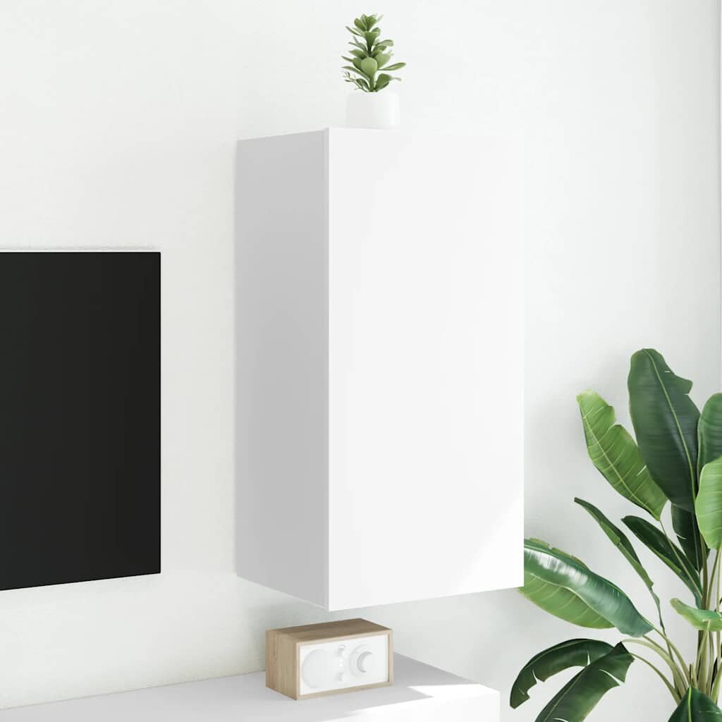 vidaXL Стенен ТВ шкаф с LED осветление бял 405x35x80 см
