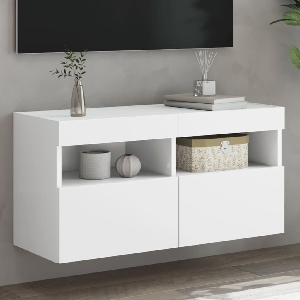 vidaXL Стенен ТВ шкаф с LED осветление бял 80x30x40 см