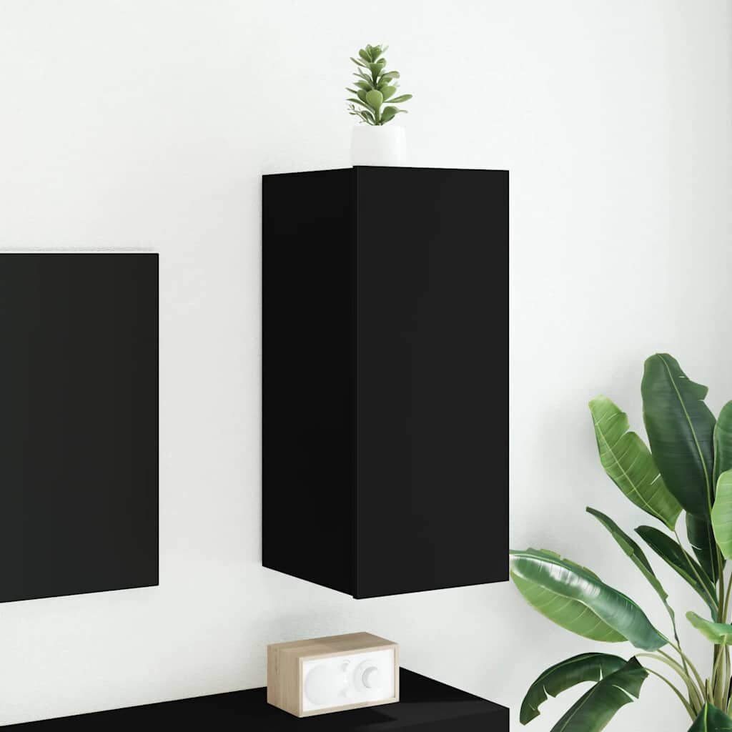 vidaXL Стенен ТВ шкаф с LED осветление черен 305x35x70 см