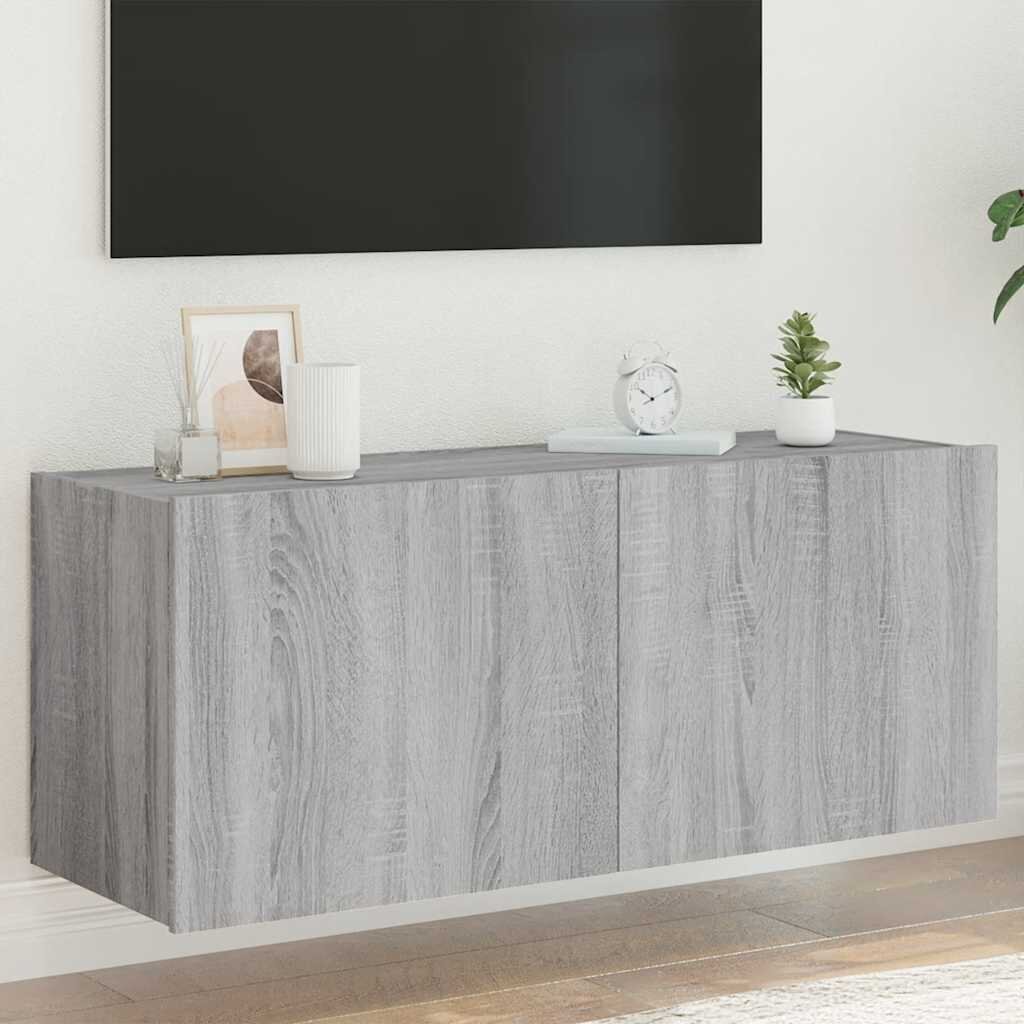 vidaXL Стенен ТВ шкаф с LED осветление сив сонома 100x35x41 см