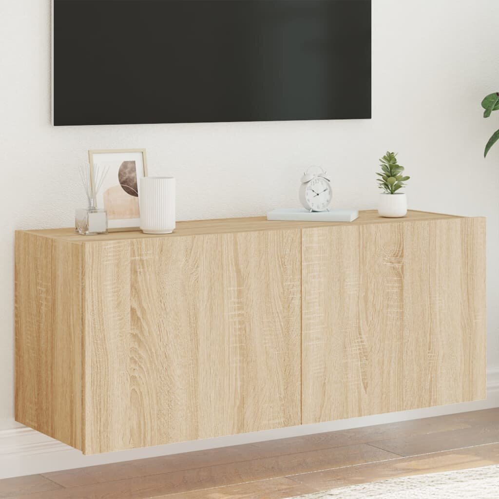 vidaXL Стенен ТВ шкаф с LED осветление сонома дъб 100x35x41 см