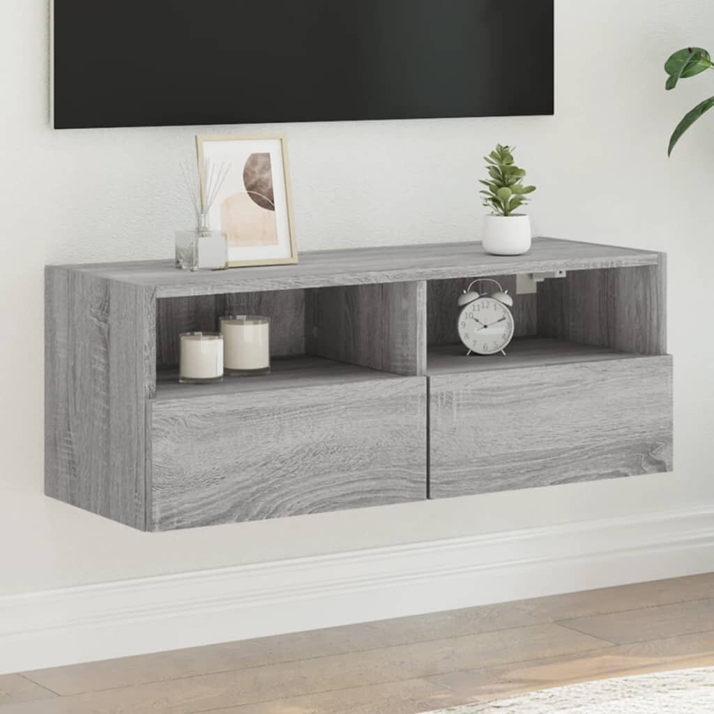 vidaXL Стенен ТВ шкаф сив сонома 80x30x30 см инженерно дърво
