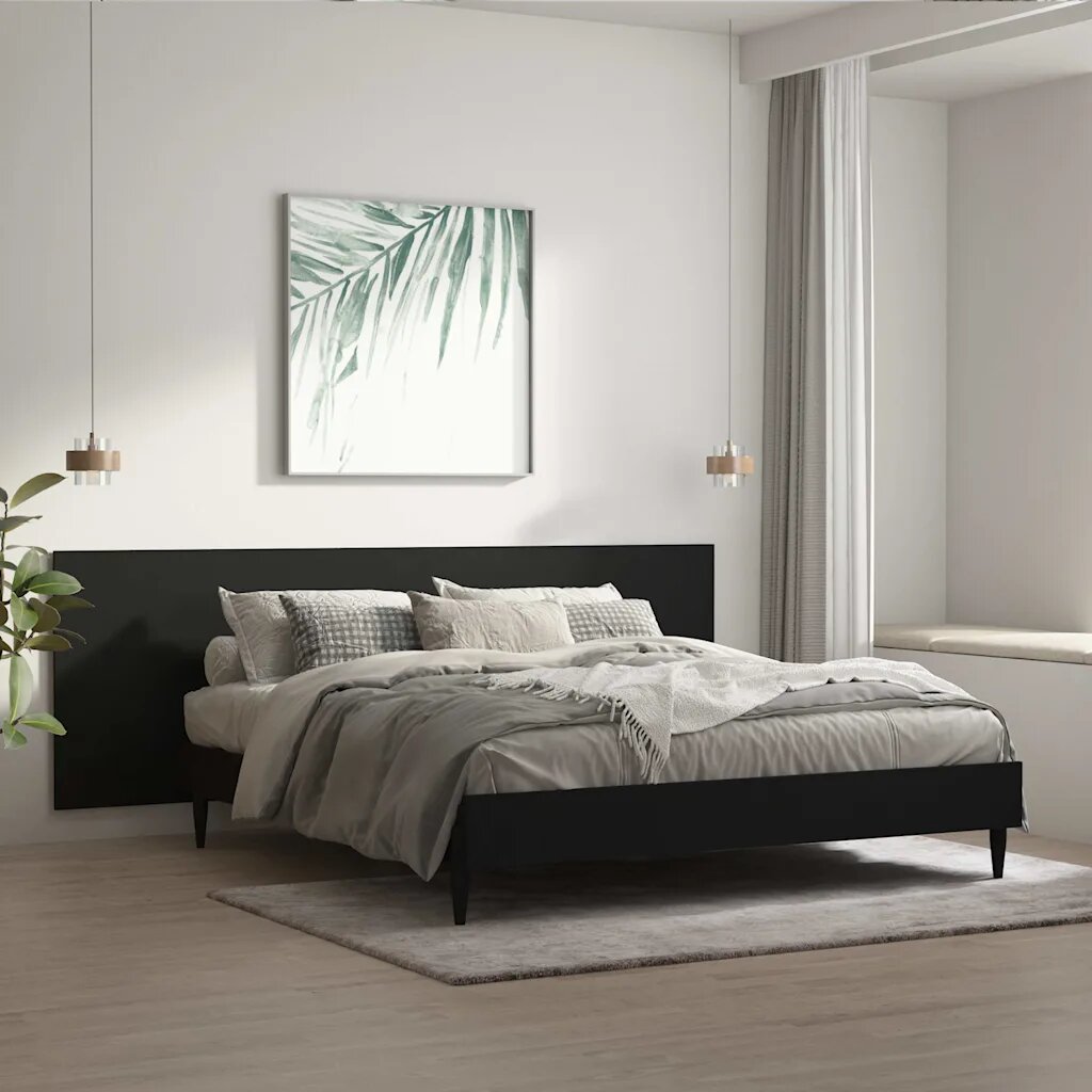 vidaXL Стенна табла за легло черна 240x15x80 см инженерна дървесина