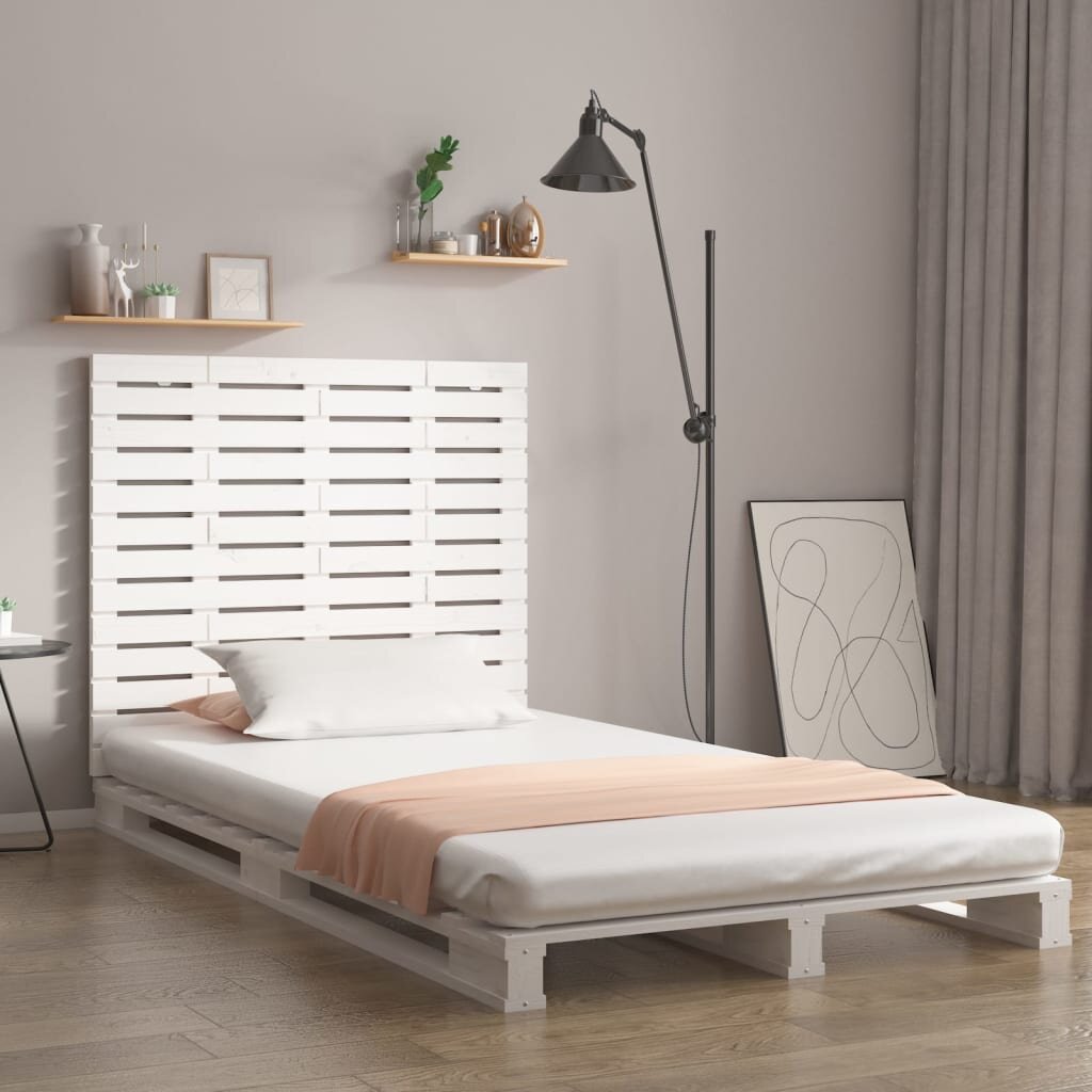 vidaXL Стенна табла за спалня бяла 106x3x915 см борово дърво масив