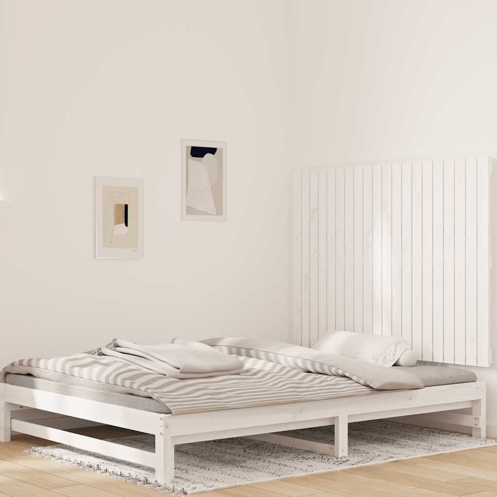 vidaXL Стенна табла за спалня бяла 1275x3x90 см борово дърво масив