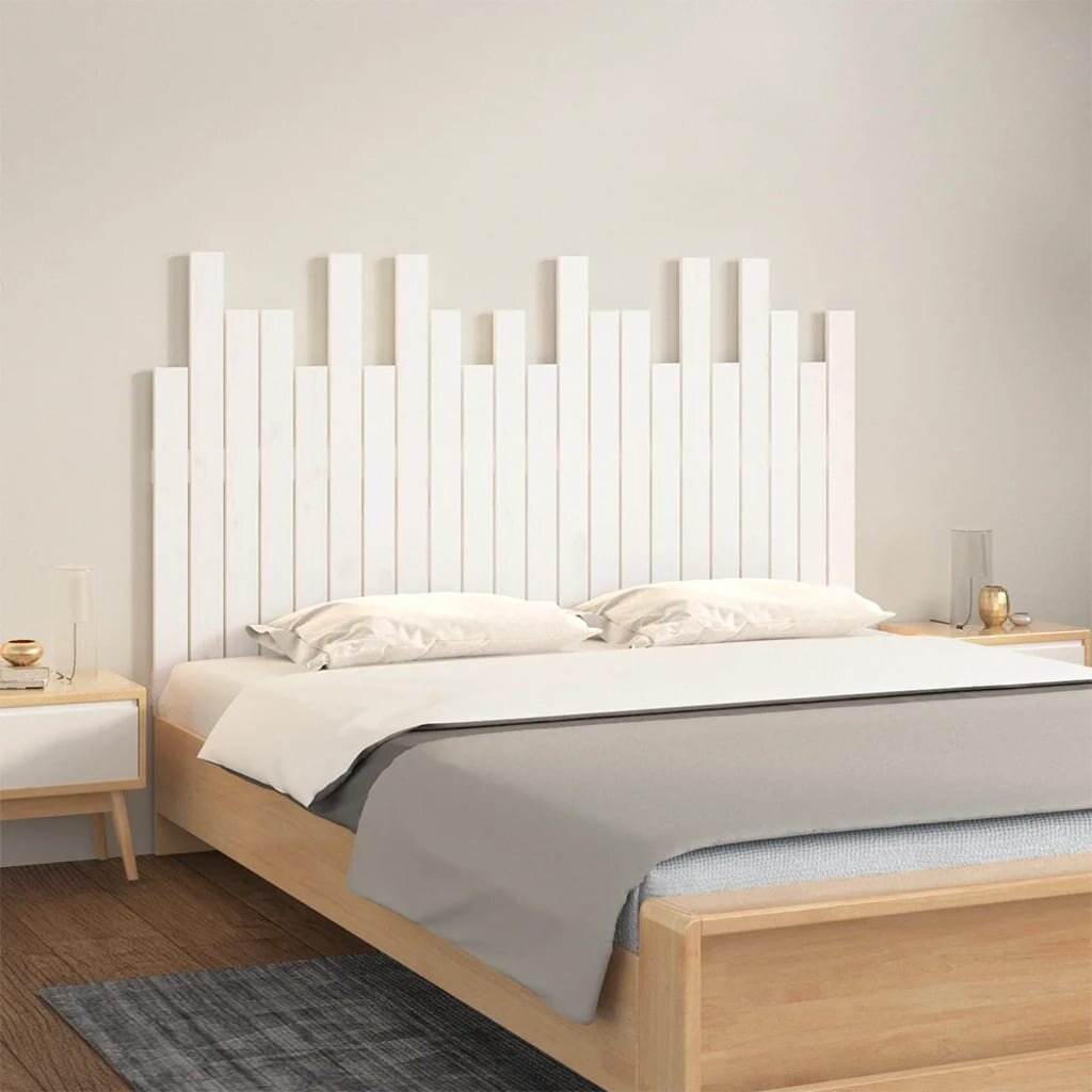 vidaXL Стенна табла за спалня бяла 140x3x80 см борово дърво масив