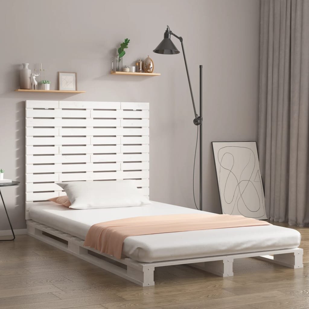 vidaXL Стенна табла за спалня бяла 146x3x915 см борово дърво масив
