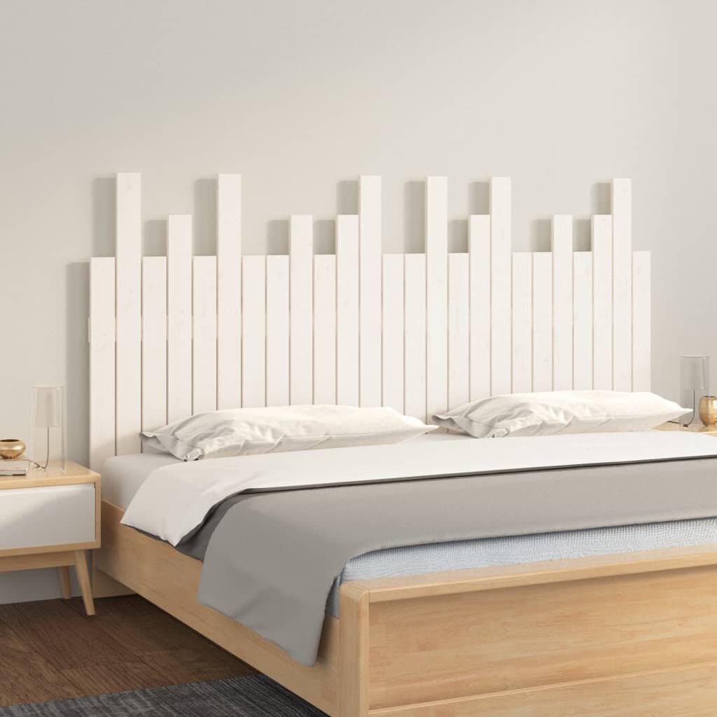 vidaXL Стенна табла за спалня бяла 1595x3x80 см борово дърво масив