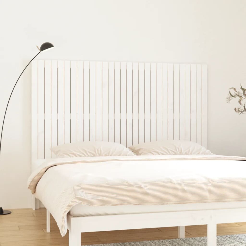 vidaXL Стенна табла за спалня бяла 185x3x110 см борово дърво масив
