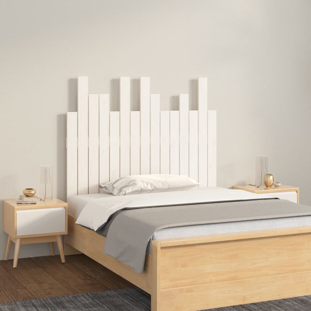 vidaXL Стенна табла за спалня бяла 955x3x80 см борово дърво масив