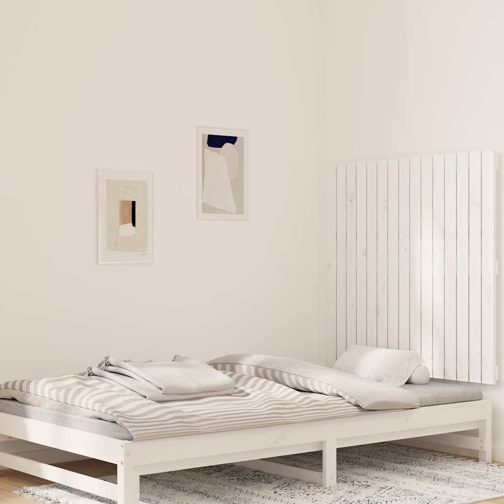 vidaXL Стенна табла за спалня бяла 955x3x90 см борово дърво масив