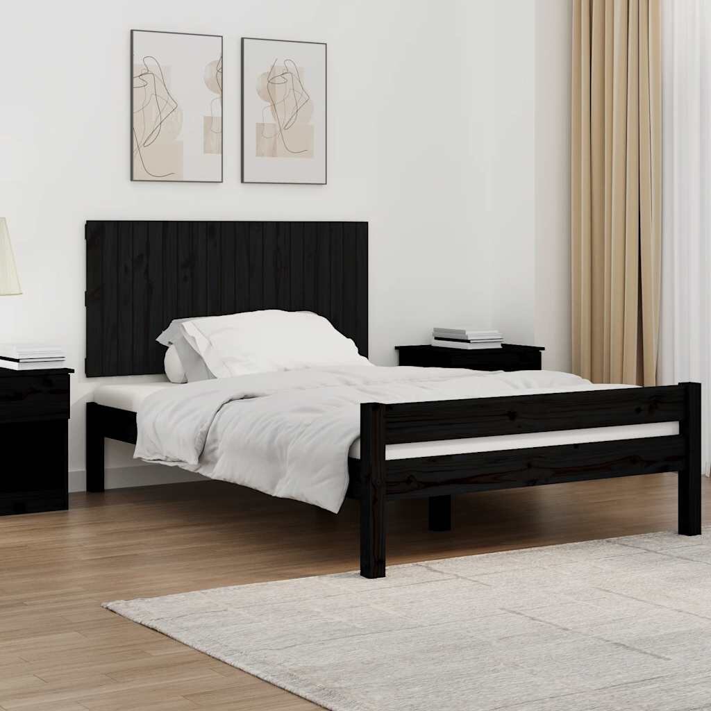 vidaXL Стенна табла за спалня черна 1275x3x60см борово дърво масив