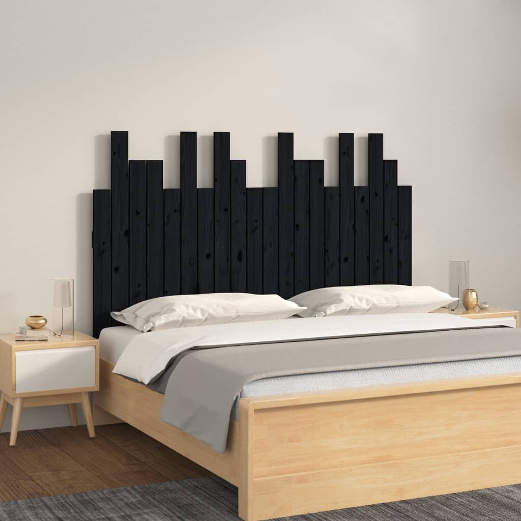 vidaXL Стенна табла за спалня черна 1275x3x80см борово дърво масив