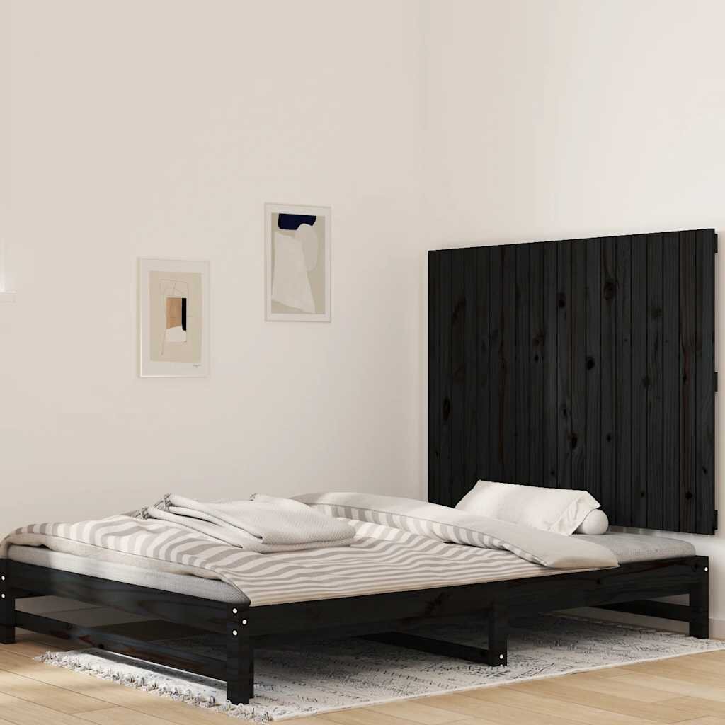 vidaXL Стенна табла за спалня черна 1275x3x90см борово дърво масив