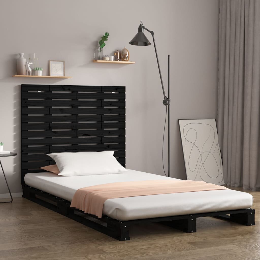 vidaXL Стенна табла за спалня черна 141x3x915см борово дърво масив