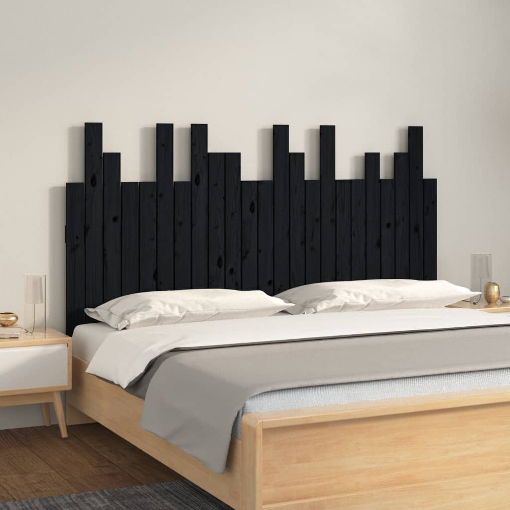 vidaXL Стенна табла за спалня черна 1465x3x80 см борово дърво масив