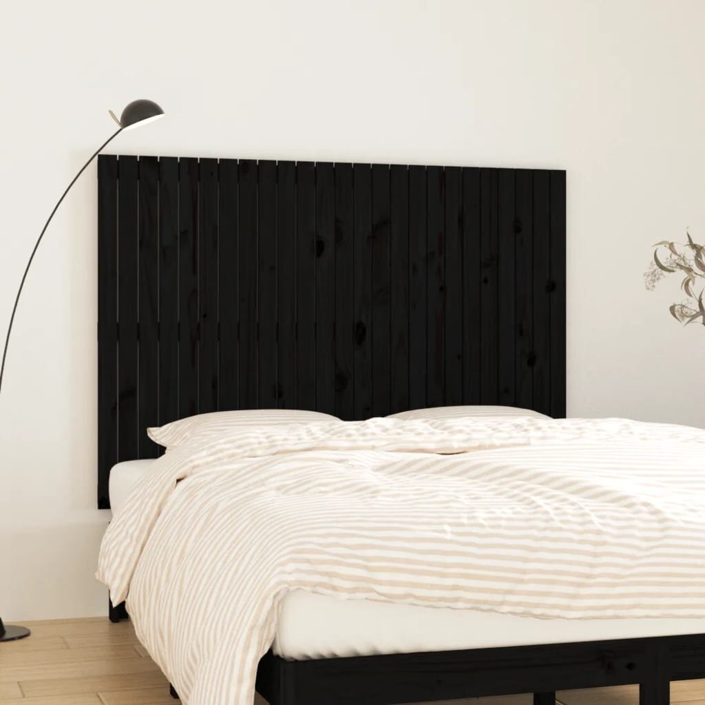 vidaXL Стенна табла за спалня черна 1595x3x110см борово дърво масив