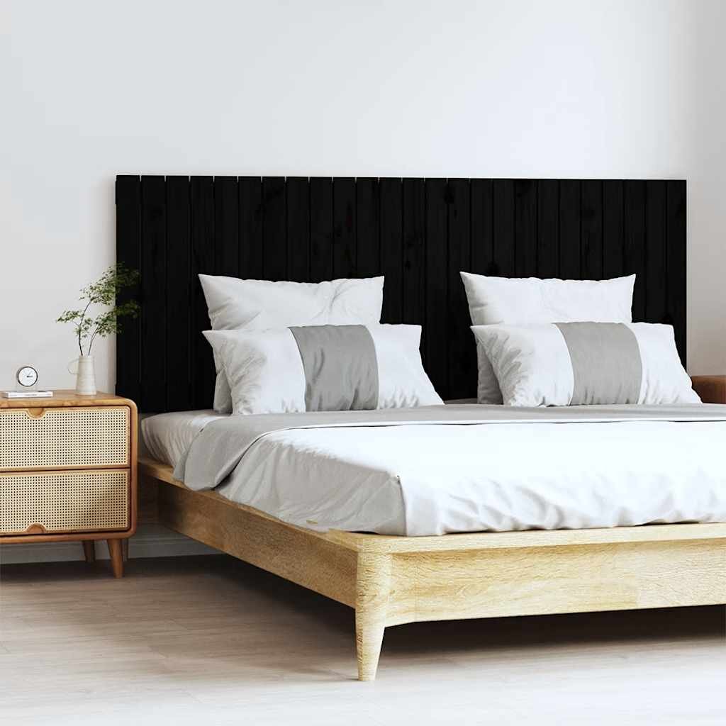 vidaXL Стенна табла за спалня черна 1595x3x60см борово дърво масив