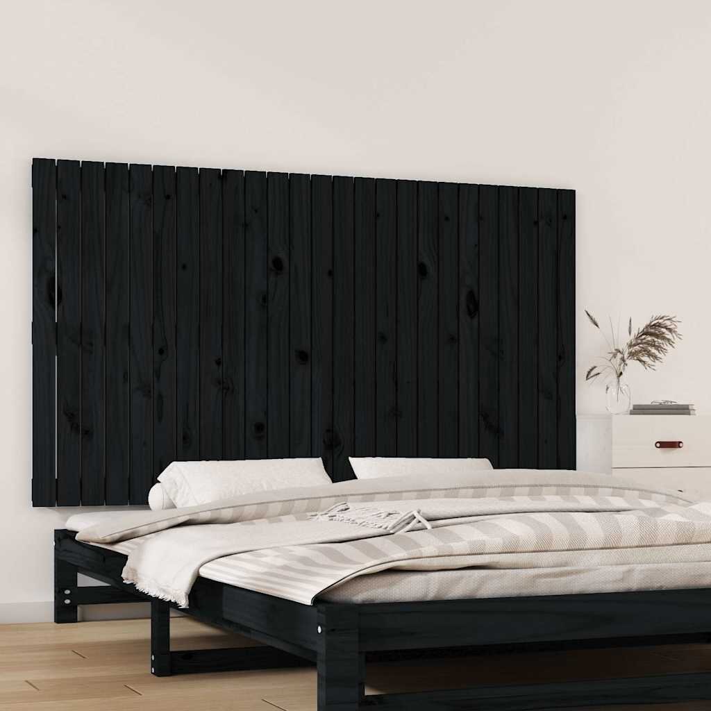 vidaXL Стенна табла за спалня черна 1595x3x90см борово дърво масив