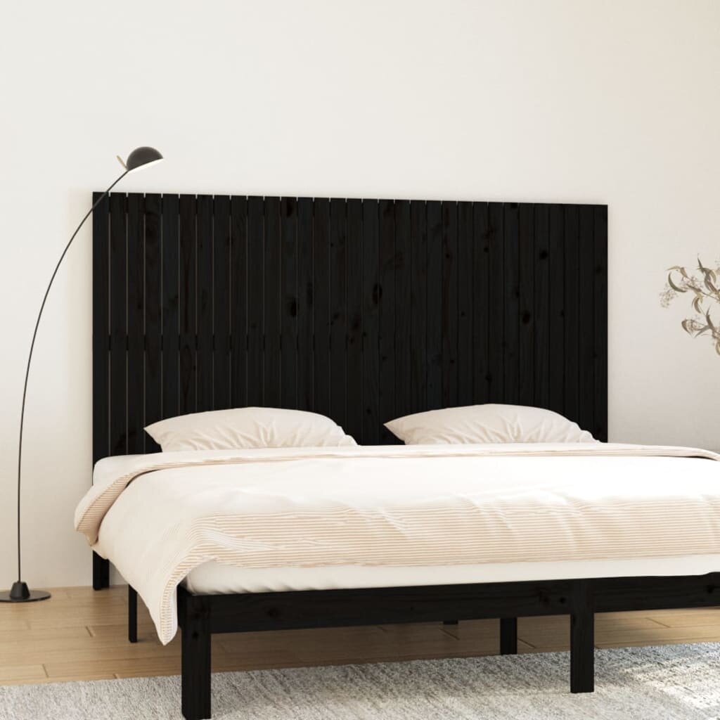 vidaXL Стенна табла за спалня черна 204x3x110 см борово дърво масив