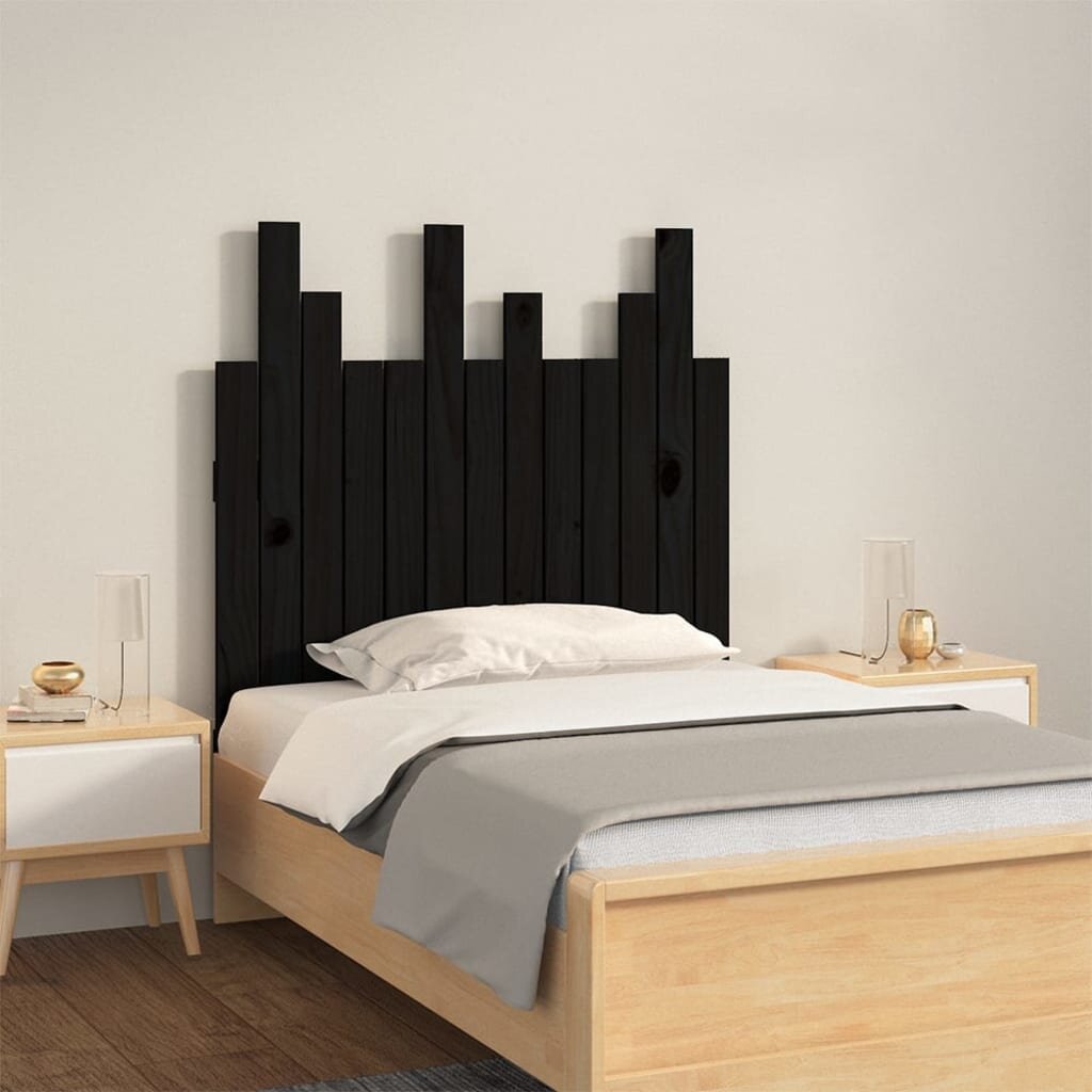 vidaXL Стенна табла за спалня черна 825x3x80 см борово дърво масив
