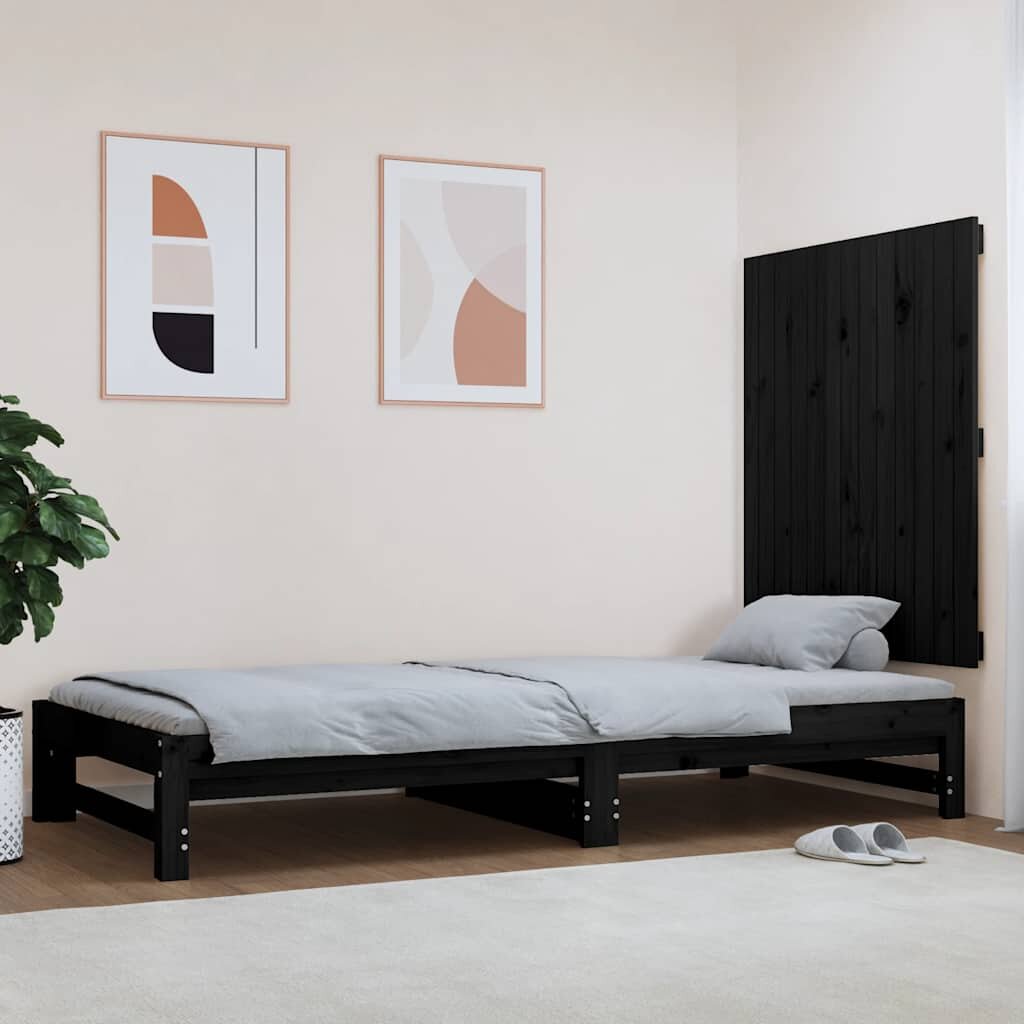 vidaXL Стенна табла за спалня черна 825x3x90 см борово дърво масив
