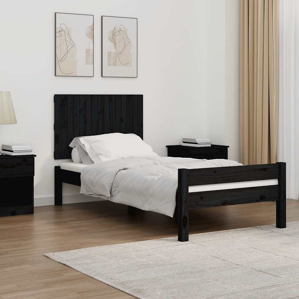 vidaXL Стенна табла за спалня черна 955x3x60 см борово дърво масив