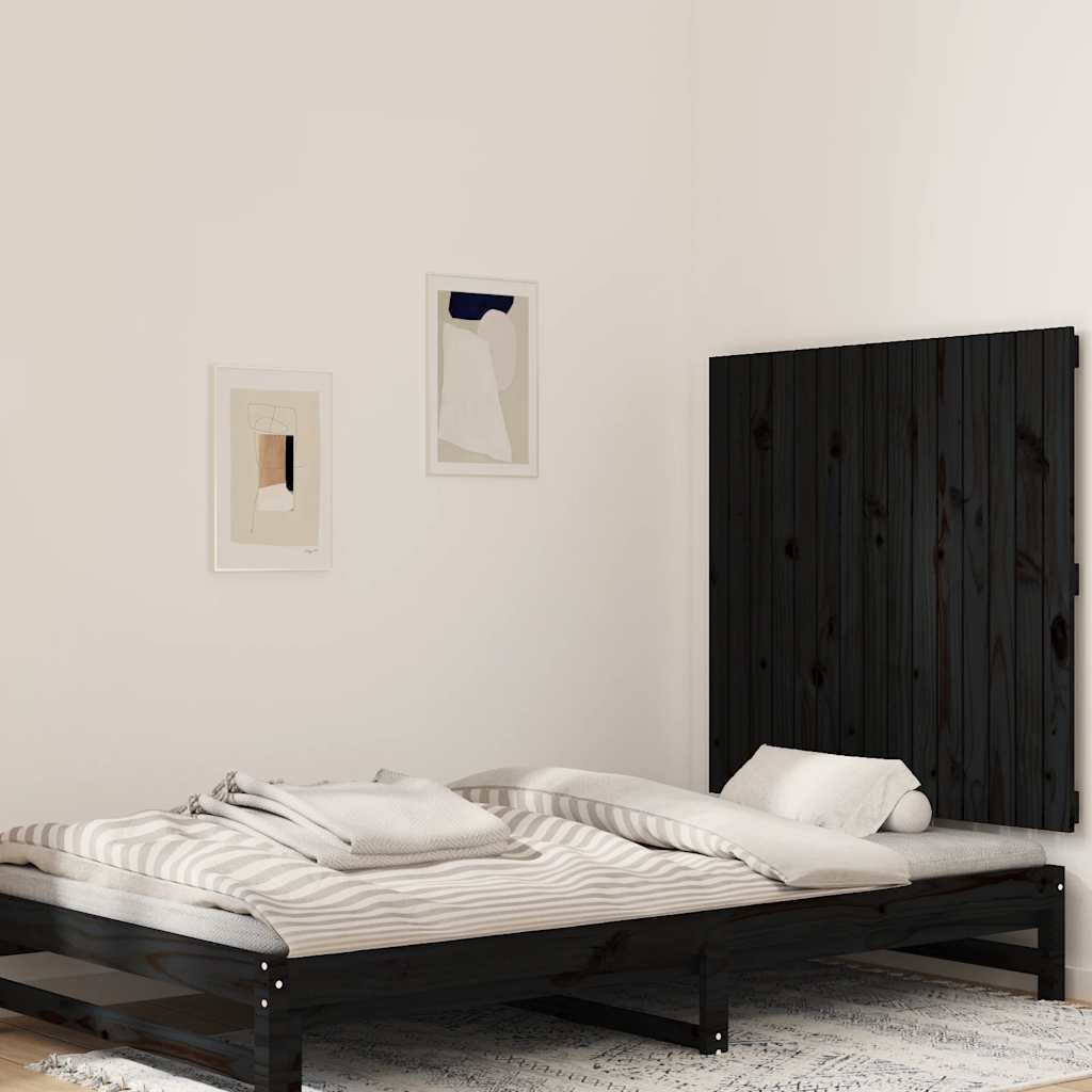 vidaXL Стенна табла за спалня черна 955x3x90 см борово дърво масив